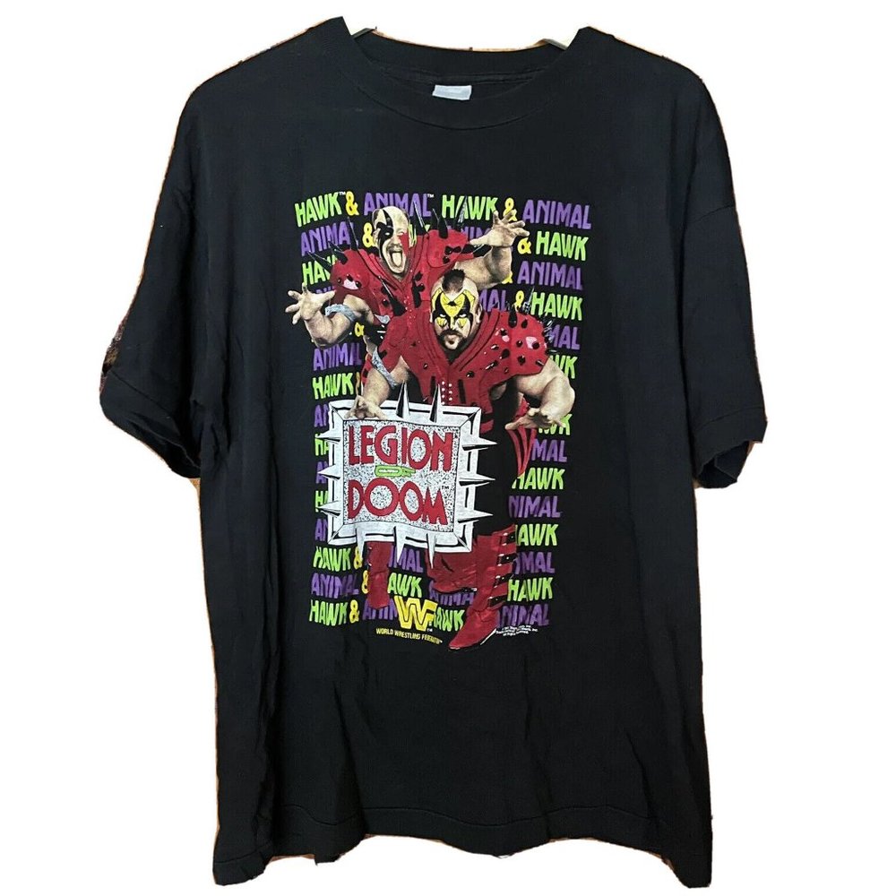 Vintage WWF 1991 LEGION OF DOOM LOD UK Single Stitch Tee Shirt XL WWF ~ RARE